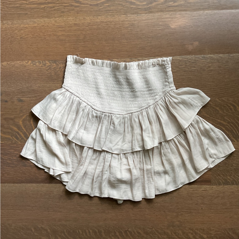 Cream Ruffled Mini Skirt